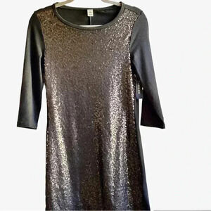 Old Navy NWT Sequins Front 3/4 length Sleeve Gray Shift Dress size S